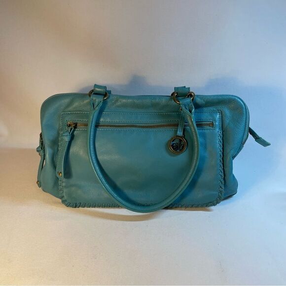 Audrey Brooke turquoise soft leather large zip satchel many compartments - Picture 3 of 16